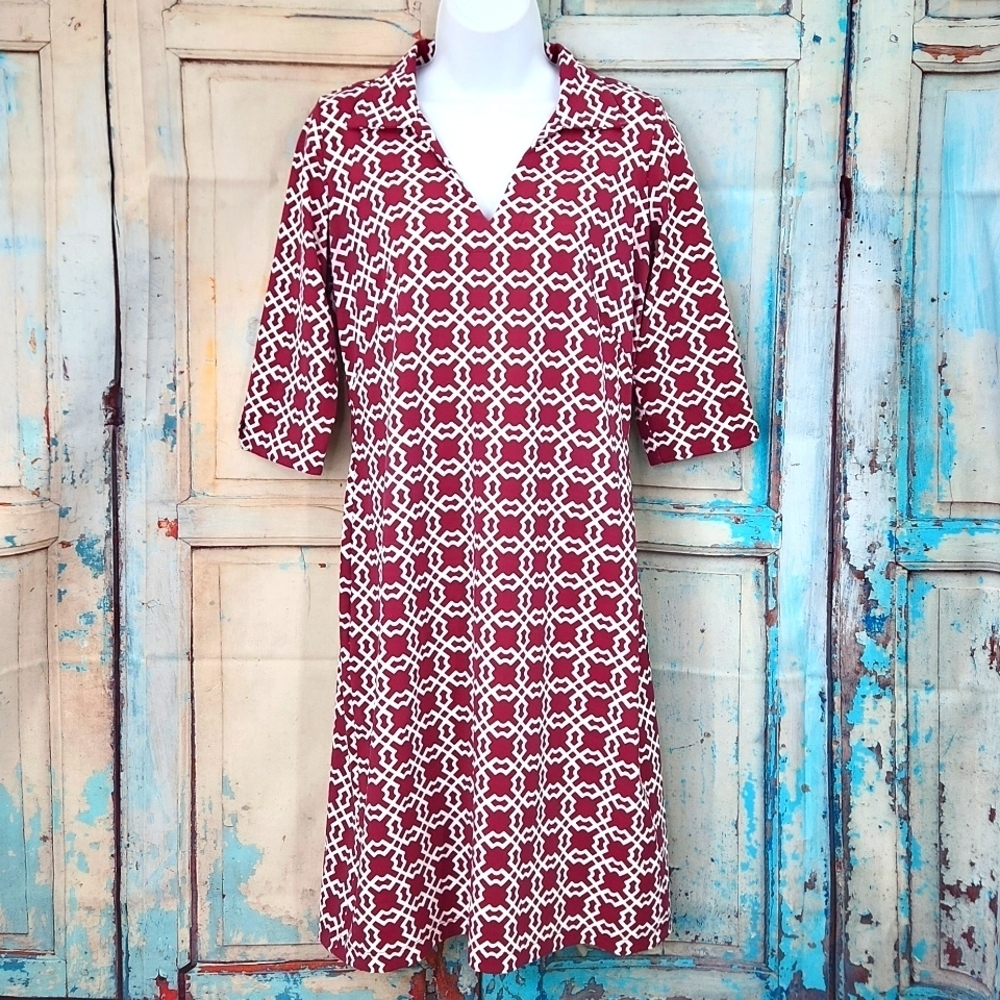 Katherine Way Geometric Print 3/4 Sleeve Dress